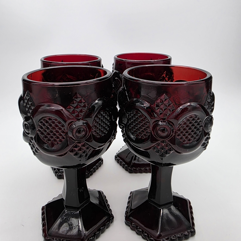 Set of Four Ruby Red Goblets Avon